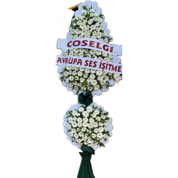 çift göbek beyaz gerbera çelenk